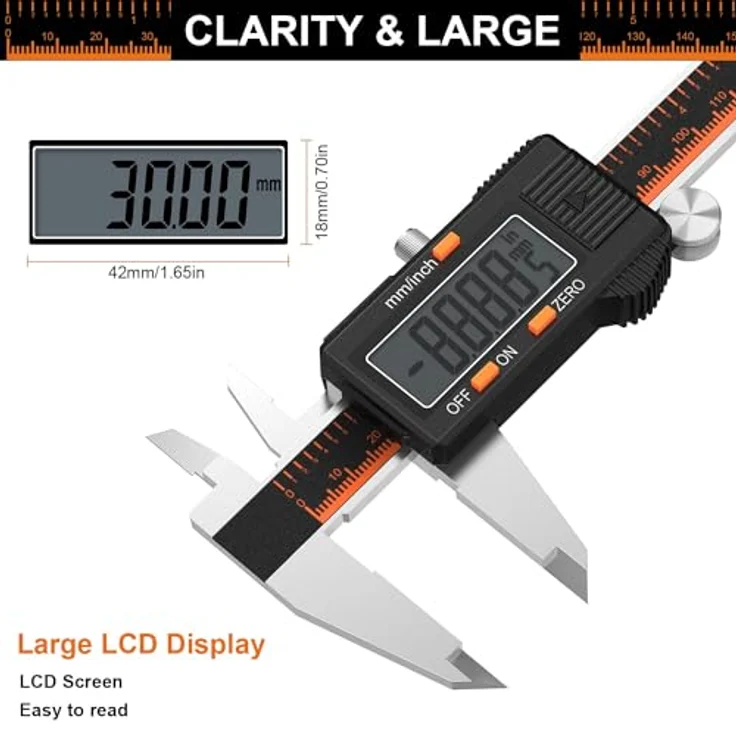 HARDELL Messschieber Digital 150mm – Edelstahl Schieblehre, spritzwassergeschützt, staubdicht, mit LCD, mm/Zoll-Umwandlung & Nullstellfunktion, perfekt für Werkstatt, 3D-Druck & Kfz. – Bild 5