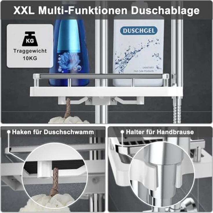 Görbach Edelstahl Duschset, Regendusche Duschsystem ohne Armatur, 30 cm Kopfbrause, verstellbare Duschstange, Duschablage Chrom – Bild 5