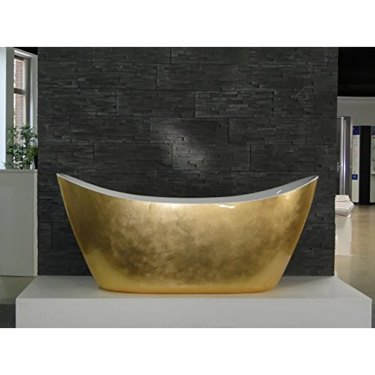 Bernstein Freistehende Badewanne SIENA Acryl Weiß Blattgold 173x73 cm, oval mit Pop-Up-Ablauf und doppelwandiger Wärmeisolierung – Bild 2