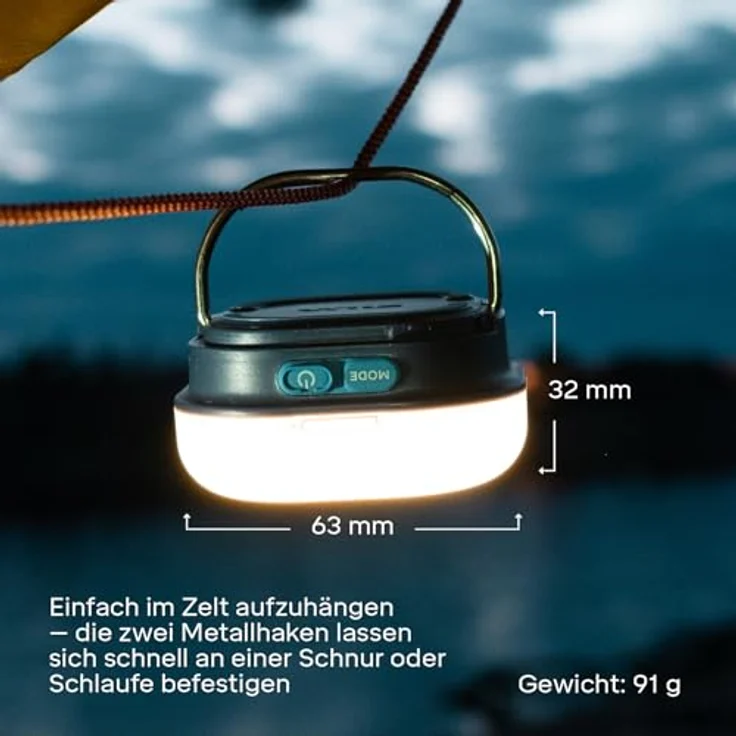 Silva Glow Akku LED Campingleuchte, USB-C aufladbar, 350 Lumen, 4 Helligkeitsstufen, weisses & warmes Licht, 156h Brenndauer, wasserfest, 91g – Bild 3