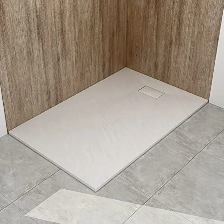 WITEN&NOCK SMC Duschwanne 140x80cm weiß, extra flach mit Antirutsch-Oberfläche in Steinoptik