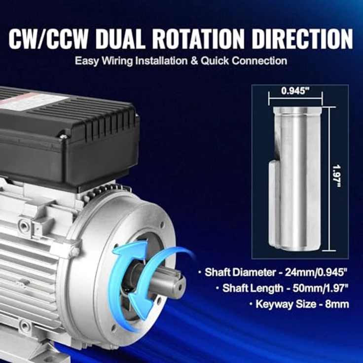 VEVOR 1,1 kW Elektromotor 2800 U/min, AC 220–240 V, einphasig, B34-Rahmen, Luftkompressormotor mit 24 mm Keilwelle, Rechts-/Linkslauf – Bild 4