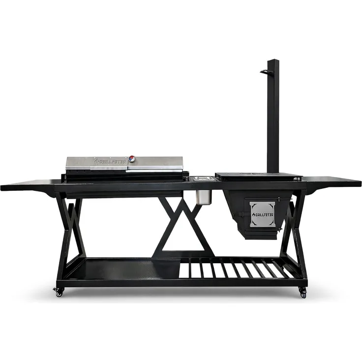 Grillpeter Außenküche Gamma, Mangal und Ofenfunktion aus Stahl, 90 cm Grilllänge, mit Edelstahl-Deckel und Thermometer