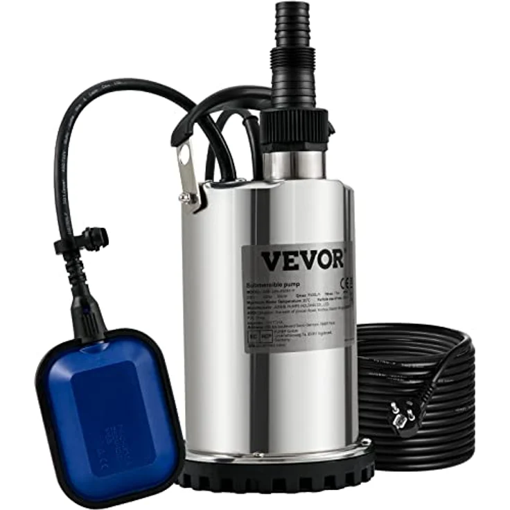 VEVOR Schmutzwasserpumpe 550 W Tauchpumpe, 158 L/min, für Swimmingpool Keller Klärgrube, mit Ablassadapter – Bild 1