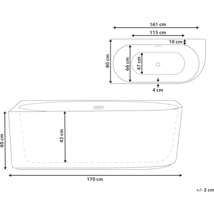 Beliani, Badewanne GOCTA (280 l, 80 cm), mattschwarz, für zwei Personen geeignet – Bild 3