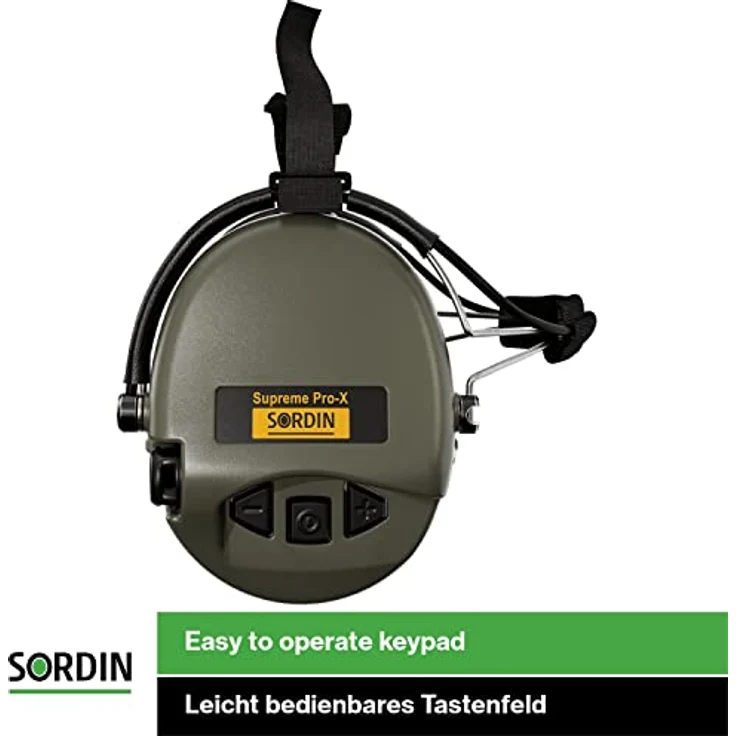 Sordin Kapselgehörschutz Supreme Pro-X, elektronischer Gehörschutz mit SordinHEAR2-Klangsystem, grün, 400 Stunden Batterielaufzeit, AUX-Eingang – Bild 4
