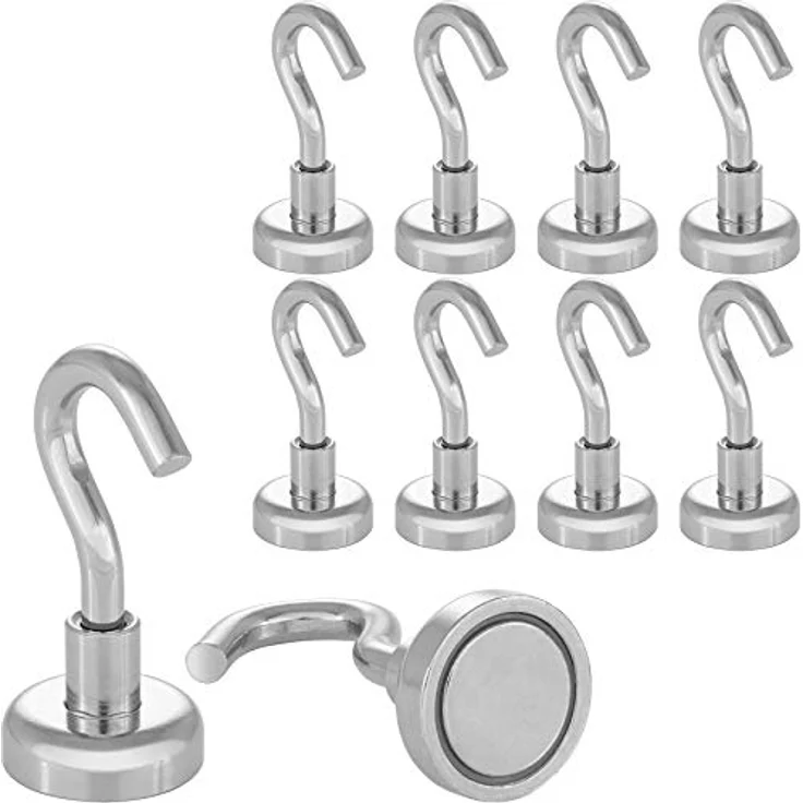 Poppstar 10 Stück Magnethaken Haftkraft 8 kg, Durchmesser 16mm Mini Magnet-Haken – Bild 1