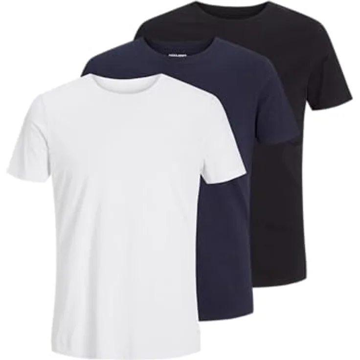Jack & Jones Organic Basic T-Shirt 3er Set, Herren Shirt, kurzärmlig, Bio-Baumwolle, Blau, Weiss, Schwarz, (XXL)