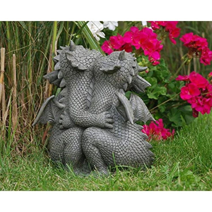 MystiCalls Gartenfigur Gartendrache - Modell kuschelnd - Fantasy Figur Deko Drache Garten – Bild 4