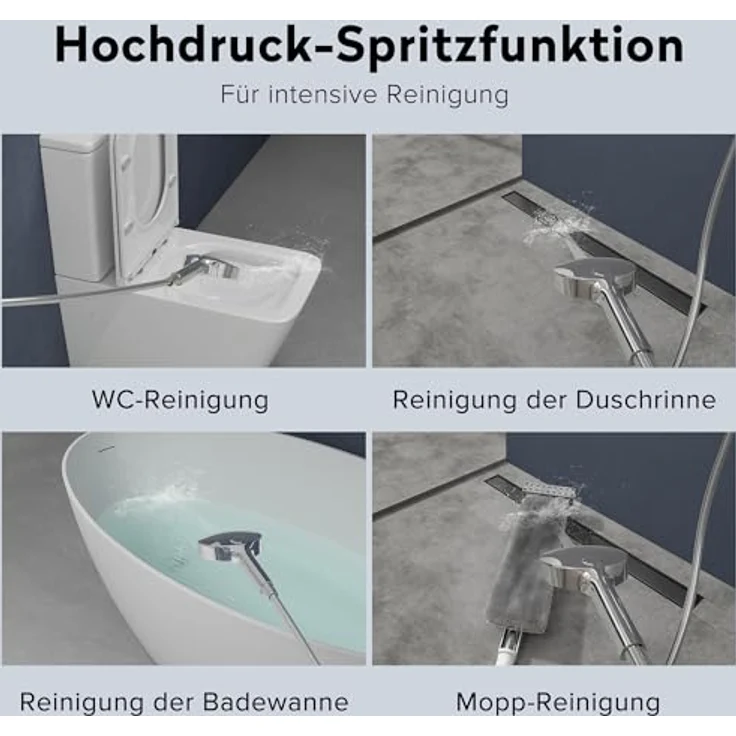 doporro Wannenarmatur Badewannenarmatur Duschsystem mit Handbrause, Silber, 4 Sprühmodi, keramisches Temperaturregelventil, inklusive Duschschlauch und Zubehörset – Bild 5