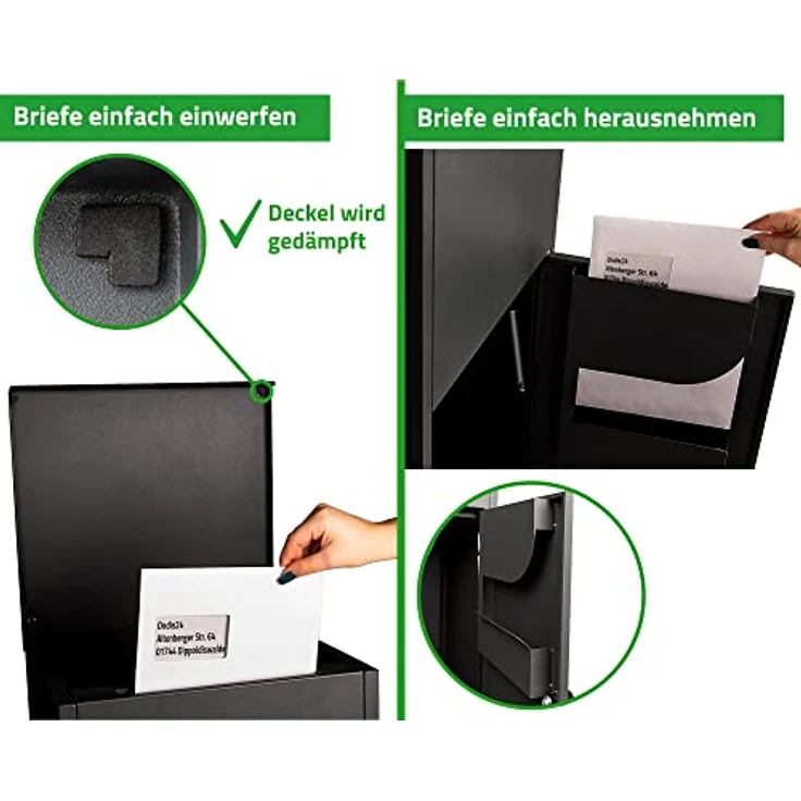 Ondis24 Korona Paketbox XL Postbox für Pakete, Päckchen, Warensendungen und Briefe mit Paketsafe, galvanisiert, mit Gasdruckfedern (118 cm, Grau) (Schwarzlack) – Bild 4