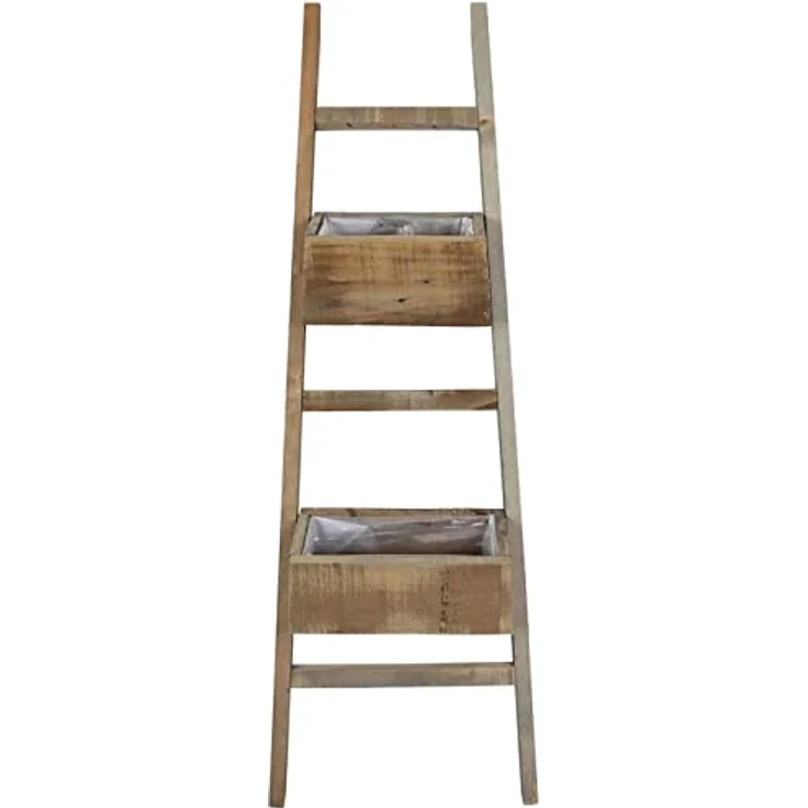Pflanzleiter Rustikal aus recyceltem Holz, 110 cm hoch, mit 2 Pflanzkästen, Balkon & Gartendeko für Draußen, Blumenkasten, Hochbeet – Bild 2