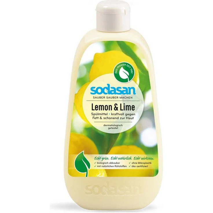 Sodasan Spülmittel Lemon & Lime, 0,5L kraftvoll gegen Fett, biologisch abbaubar und hautfreundlich