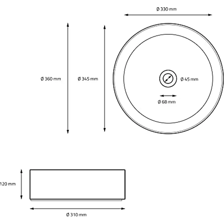 LuxeBath Waschbecken Aufsatzwaschbecken aus Keramik für Badezimmer/Gäste-WC, Rund, Schwarz, Ø 360 x 120 mm, Armatur mit Standard-Anschluss – Bild 7