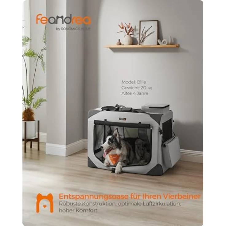 Feandrea Hundebox faltbar, Transportbox Hund, XL, Netzstoff, atmungsaktiv, rauchgrau – Bild 2