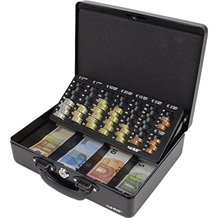 HMF 10026-02 Geldkassette Tragegriff, Transportkassette, Euro-Münzzählbrett, 30 x 24 x 9 cm, schwarz – Bild 3