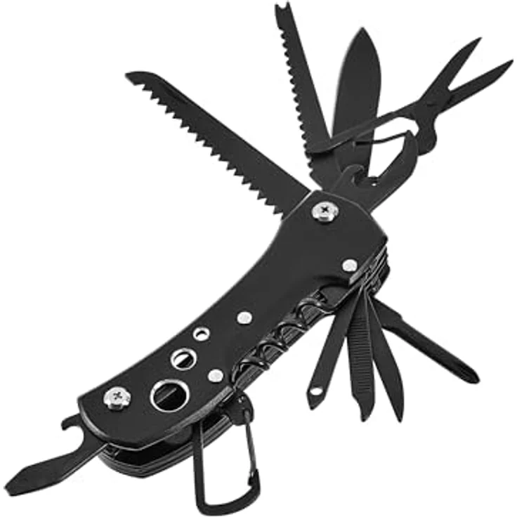 Amazon Basics 15-in-1-Multifunktions-Taschenmesser, robustes Edelstahl-Multitool mit Nylon-Tasche, Schwarz – Bild 1
