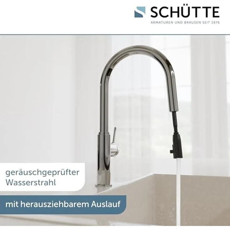 Schütte Spültischarmatur BLACKPOOL, Einhebel-Mischbatterie mit Cold-Start-Funktion, 360° schwenkbar, ausziehbarer Schlauch 150 cm, korrosionsbeständige Anschlussschläuche – Bild 10