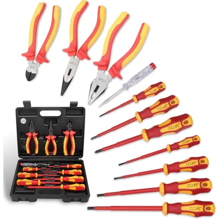 CCLIFE 11 tlg VDE Isoliertes Schraubendreher Set 1000V, inkl. Spannungsprüfer, Schlitz und Philips, ergonomische Griffe, robuste Transportbox – Bild 1