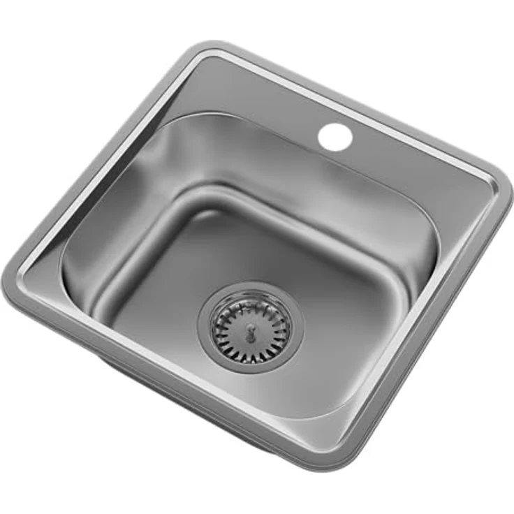 Granitan Spülbecken mit Siphon 38 x 38 cm - Einbauspüle aus Stahl - Hahnloch Durchmesser 92mm - Satin – Bild 5