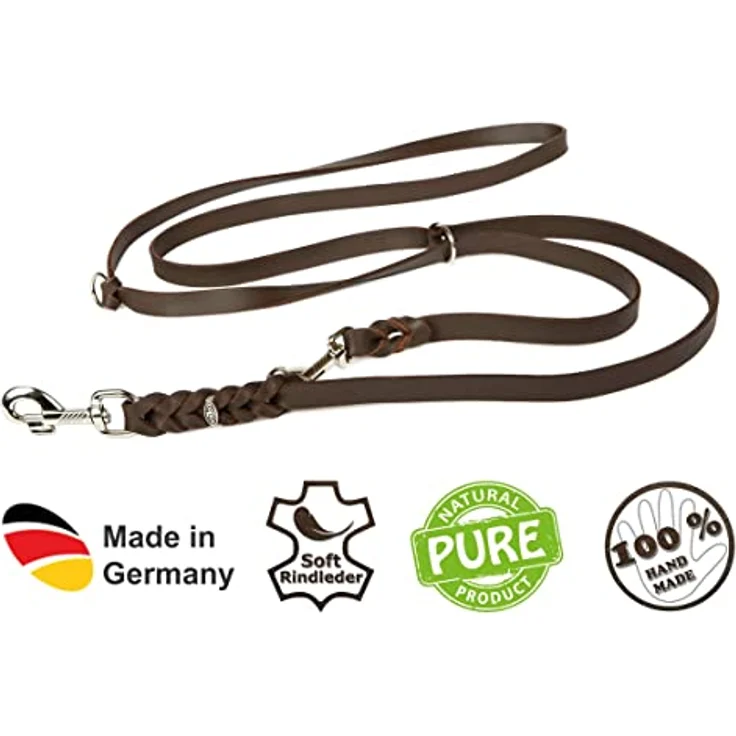 CopcoPet – Fettlederleine für Hunde – 3-Fach verstellbare Hundeleine aus weichem Leder mit Karabinern & Beschlägen aus Chrom – geflochtene Führleine 100% Handmade in Germany (2,0m x 8mm | Braun) – Bild 4