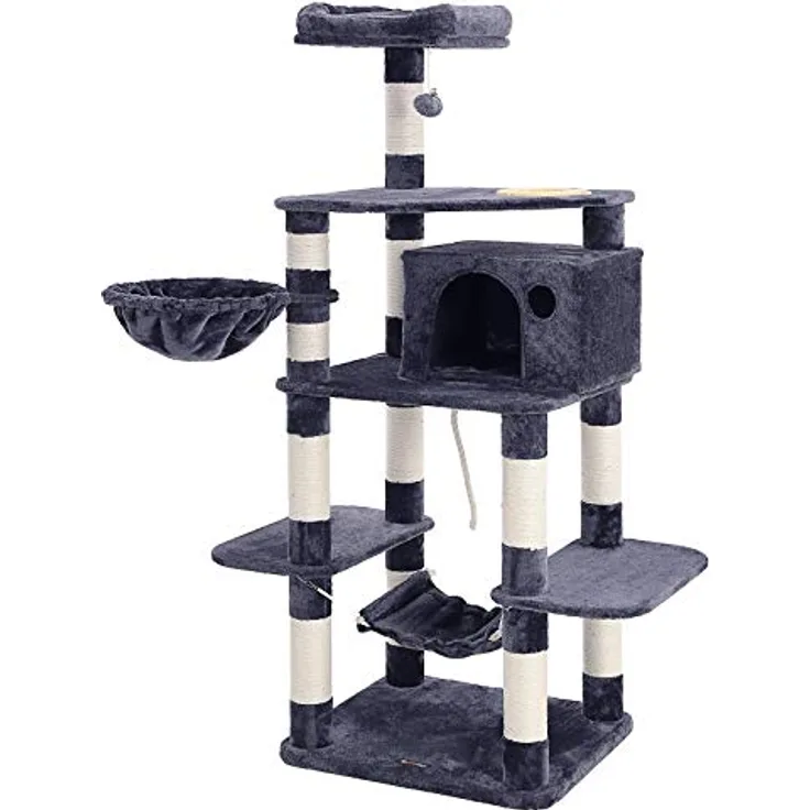 Feandrea Sweet Dreams (92 cm, Gray), Katzenbaum mit Futternapf