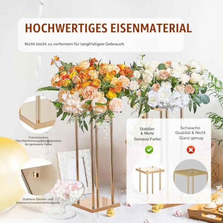 VEVOR Blumenständer 4er-Set, Eckig 20x20x60cm, Hochwertiges Eisen mit Gold-Galvanisierung, Stabiler Pflanzenhocker für Bar, Hotel und Café – Bild 3
