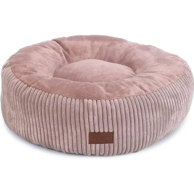 Designed By Lotte Katzen Liegebett Ribbed pink, weicher gerippter Stoff, runde Form, Silikonfaserfüllung – Bild 1