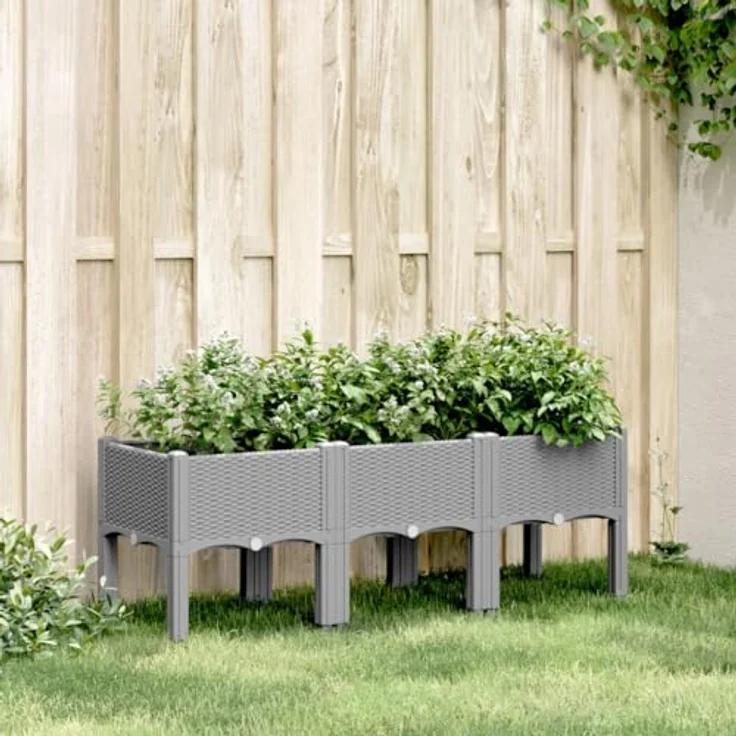vidaXL Pflanzkasten mit Beinen Hellgrau 120x40x42 cm PP – Bild 2