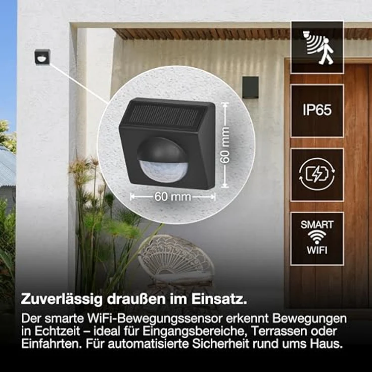 Osram Smart+ WiFi Outdoor Motion Sensor, Bewegungsmelder mit 9 m Reichweite, wetterfest, solarbetrieben, kompatibel mit Google Home und Amazon Alexa – Bild 3