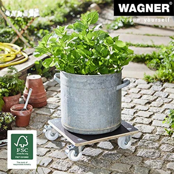 WAGNER Pflanzenroller MAXIGRIP 38 x 38 x 11 cm I Pflanzenroller für Außenbereich + Innenbereich I Transportroller aus Holz FSC mit 2 Total-Feststellern I Tragkraft 250 kg I Made in Germany - 20133801 – Bild 3