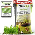 TerraUno - Rasendünger Frühjahr/Sommer I Langzeitdünger Rasen für 100 Tage I 10 kg für 500 m² I Optimale Nährstoffe zum Vorbeugen von Trockenstress I NPK Dünger Rasen I Streuwagen geeignet