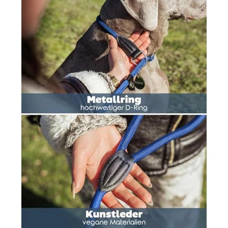 lionto Retrieverleine, robuste und wetterfeste Kombileine mit Zugstopp, für Hunde aller Größen, 120 cm, vegan, blau – Bild 4