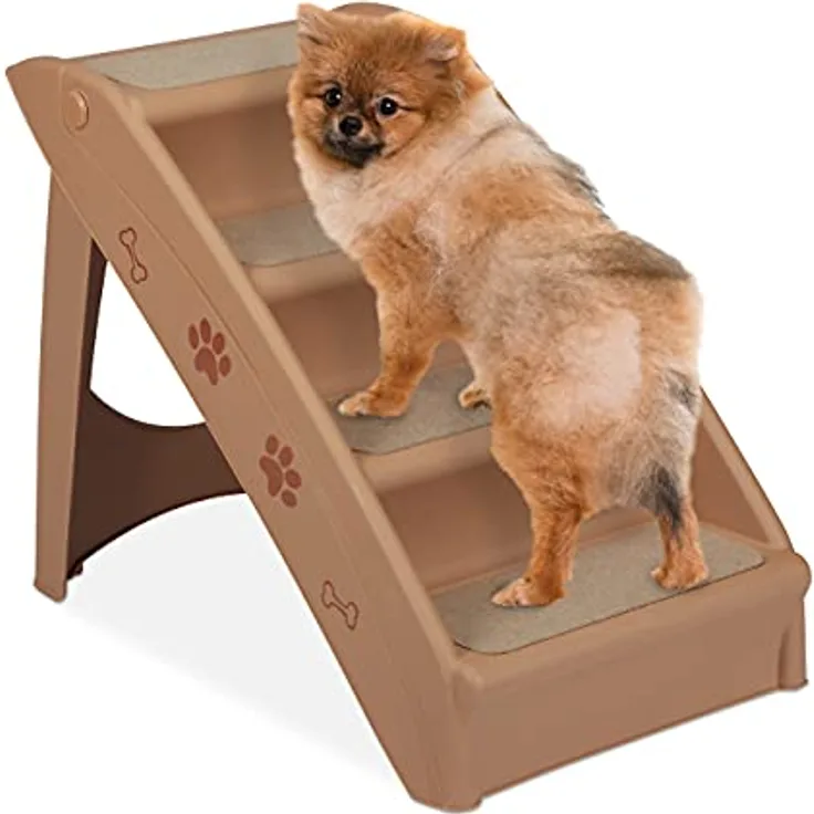 Relaxdays Hundetreppe 4 Stufen, kleine & große Hunde, Bett & Couch, Auto, Tiertreppe, HxBxT: 49 x 39 x 61 cm, beige
