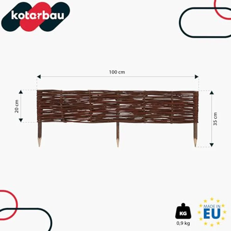 KOTARBAU® Beetbegrenzung Weidengeflecht 5er Set, Garten Beeteinfassung für Blumen und Gemüse, 100 x 20 cm, ökologisch und stabil – Bild 3