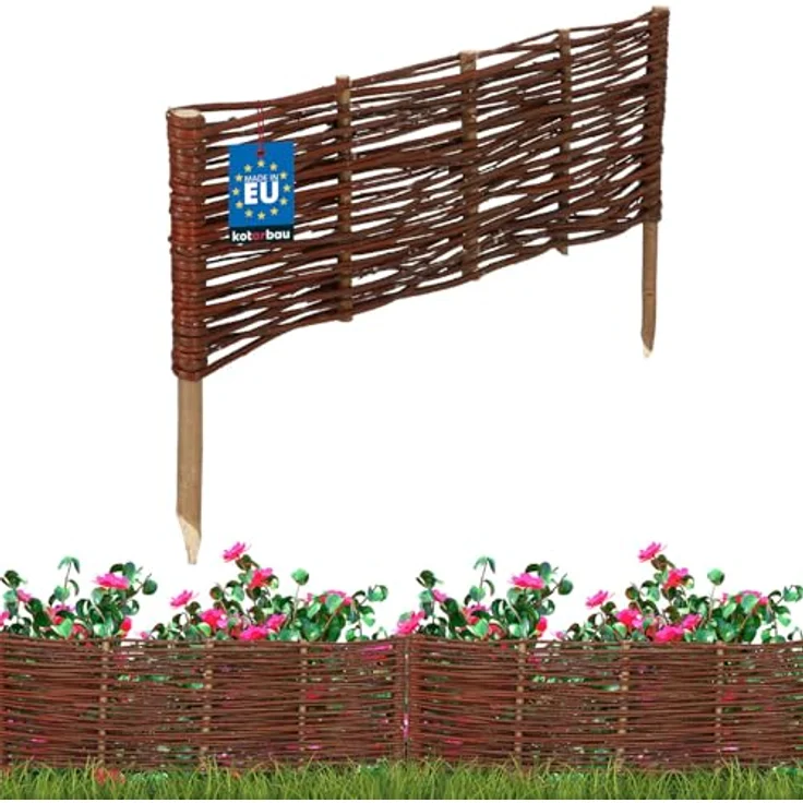 KOTARBAU® Weidenzaun Beetbegrenzung 60 x 20 cm, flexible Beeteinfassung aus brauner Weide, wetterbeständig, zur Gestaltung von Gärten und Grünanlagen – Bild 1