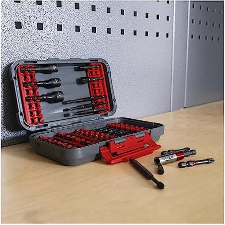STIER Torsions-Bitsatz 42-teilig, Magnetbithalter mit Schnellwechslefunktion, inklusive Adapter und Steckschlüssel in robuster Transportbox, für Handwerker und Heimwerker – Bild 2