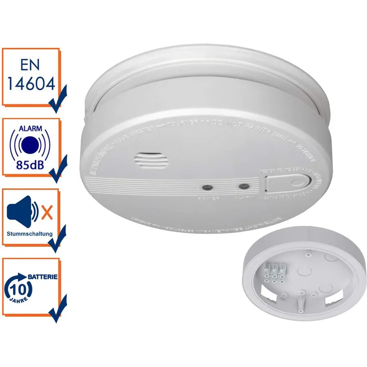 Setpoint Rauchmelder Optischer Brandmelder mit 230V 10-Jahres-Batterie, vernetzbar, Montageplatte