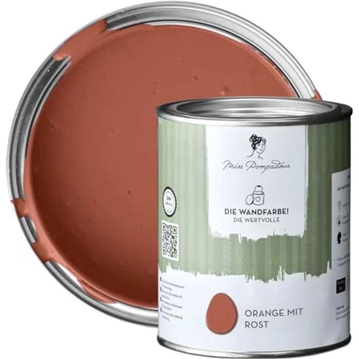 MissPompadour Wandfarbe Orange mit Rost, matte Innenfarbe mit sehr hoher Deckkraft, 1 L, geruchsneutral und spritzfrei, wasserbasiert – Bild 1