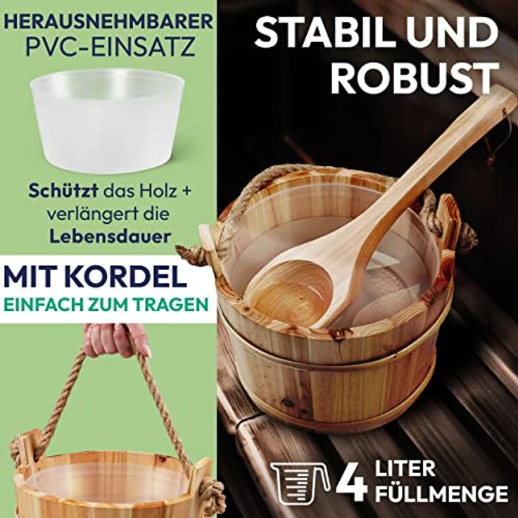 Saunakübel + Holzkelle Sauna Set Kübel Saunaeimer Saunazubehör Kübel – Bild 2