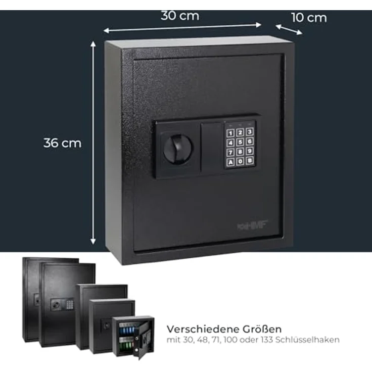 HMF Schlüsseltresor mit Zahlencode, Elektronikschloss, 48 Haken, 36 x 30 x 10 cm, Schwarz – Bild 5