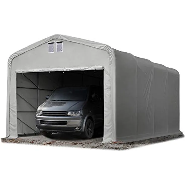 TOOLPORT Wikinger Zeltgarage 5x8 m, stabile Lagerzelt Carport mit 4,1x2,5 m Torgröße für Boote, Wohnmobile und Traktoren, grau