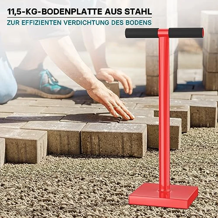 Bodenverdichter 11,5 kg aus Stahl, mit 20x20 cm Grundplatte und T-Griff zum Verdichten – Bild 9