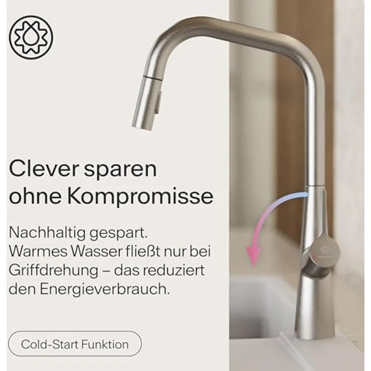 Naber Küchenarmatur Wasserwerk Kristea, Hochdruck Einhebelmischer mit schwenkbarem und herausziehbarem Auslauf, edelstahlfarbig – Bild 6