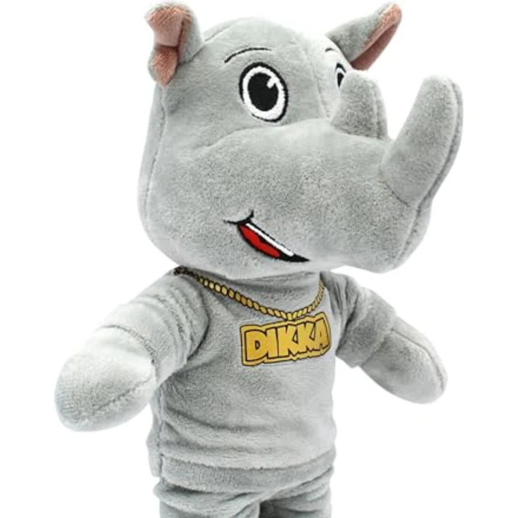 BEMIRO Tierkuscheltier Dikka Kuscheltier Nashorn - ca. 26 cm, kuschelig weich, gestickte Augen, mit Kette im den Hals, bekannt aus dem Fernsehen – Bild 4