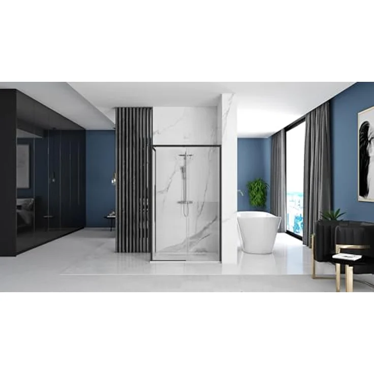 Rea SOLAR SCHWARZ Duschkabine, 90x90x195 cm, transparentes gehärtetes Sicherheitsglas 6 mm, Schiebetür, ohne Duschwanne, schwarz – Bild 3