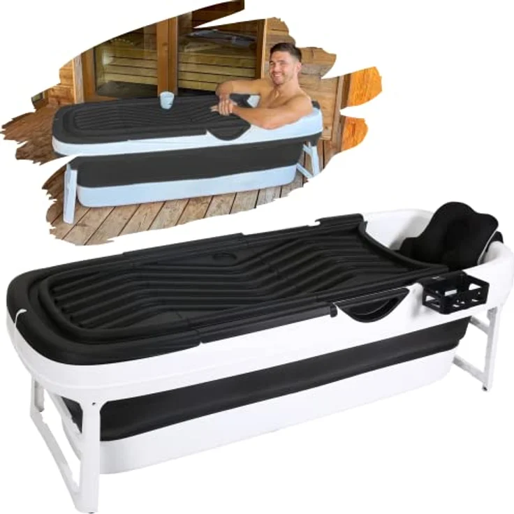 CRS faltbare Badewanne Erwachsene 158x62x52cm | Klappbare mobile Badewanne ideal für kleine Badezimmer | foldable bathtub | tragbare Klappbadewanne zum Aufstellen Schwarz – Bild 1