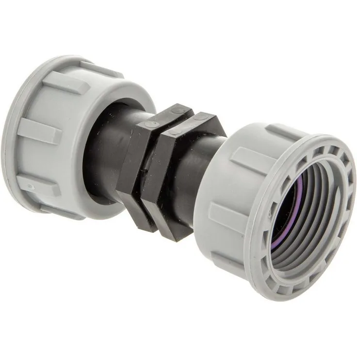 Plas-Fit Ltd. Bewässerungssystem Kupplung PP-Schraubverbinder, beidseitig 1 Zoll ÜWM, 10 bar, Self Seal Dichtungen, schwarz/grau