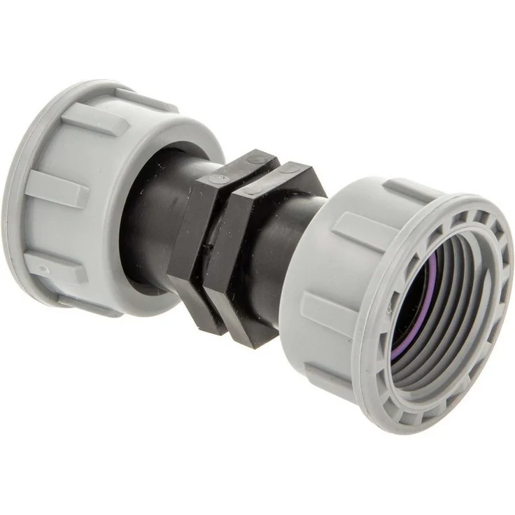 Plas-Fit Ltd. Bewässerungssystem Kupplung PP-Schraubverbinder, beidseitig 1 Zoll ÜWM, 10 bar, Self Seal Dichtungen, schwarz/grau