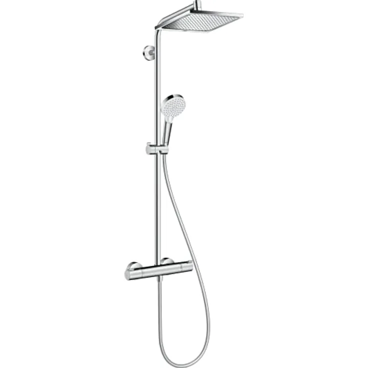 hansgrohe Duschsystem Crometta E 240, Duschset mit Thermostat, Duschkopf, Duschschlauch, Brausestange, Regendusche mit 1 Strahlart, Chrom